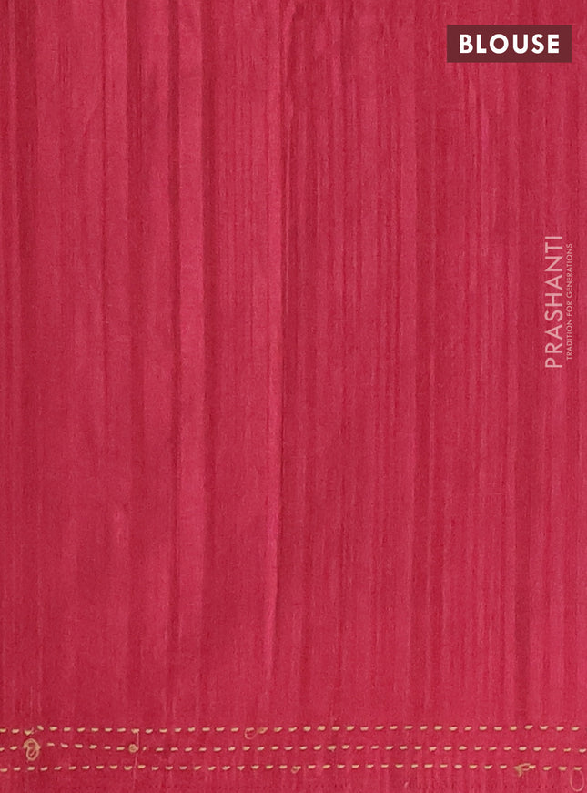 Matka tussar saree sandal and pink with allover kalamkari prints and bandhani printed & embroidery work border