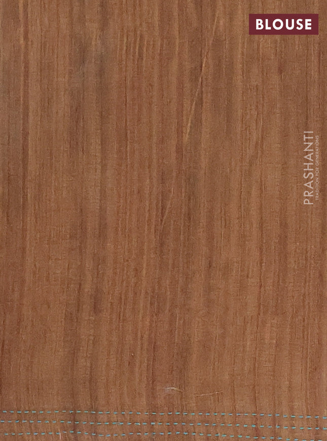 Matka tussar saree teal blue and dark mustard with allover kalamkari prints and bandhani printed & embroidery work border