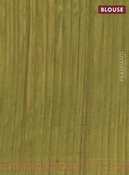 Matka tussar saree peach pink and light green with allover kalamkari prints and bandhani printed & embroidery work border