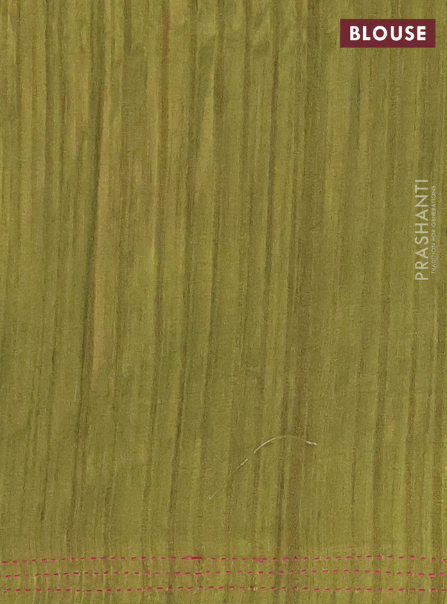 Matka tussar saree peach pink and light green with allover kalamkari prints and bandhani printed & embroidery work border