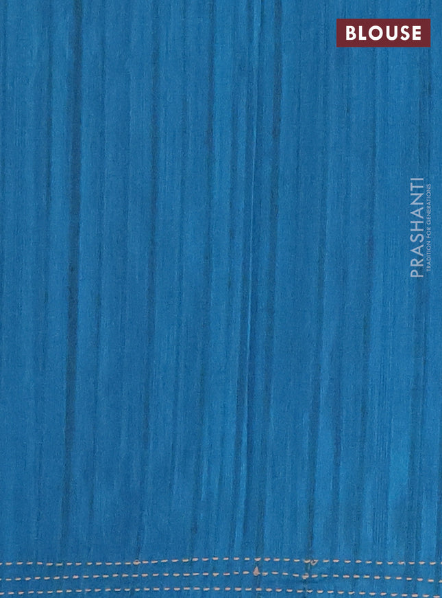 Matka tussar saree multi colour and peacock blue with allover kalamkari prints and bandhani printed & embroidery work border