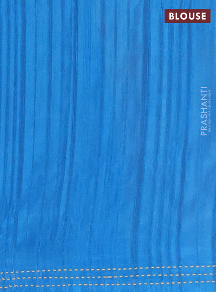 Matka tussar saree yellow and cs blue with allover kalamkari prints and bandhani printed & embroidery work border