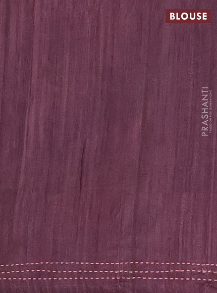 Matka tussar saree peach pink and deep jamun shade with allover kalamkari prints and bandhani printed & embroidery work border