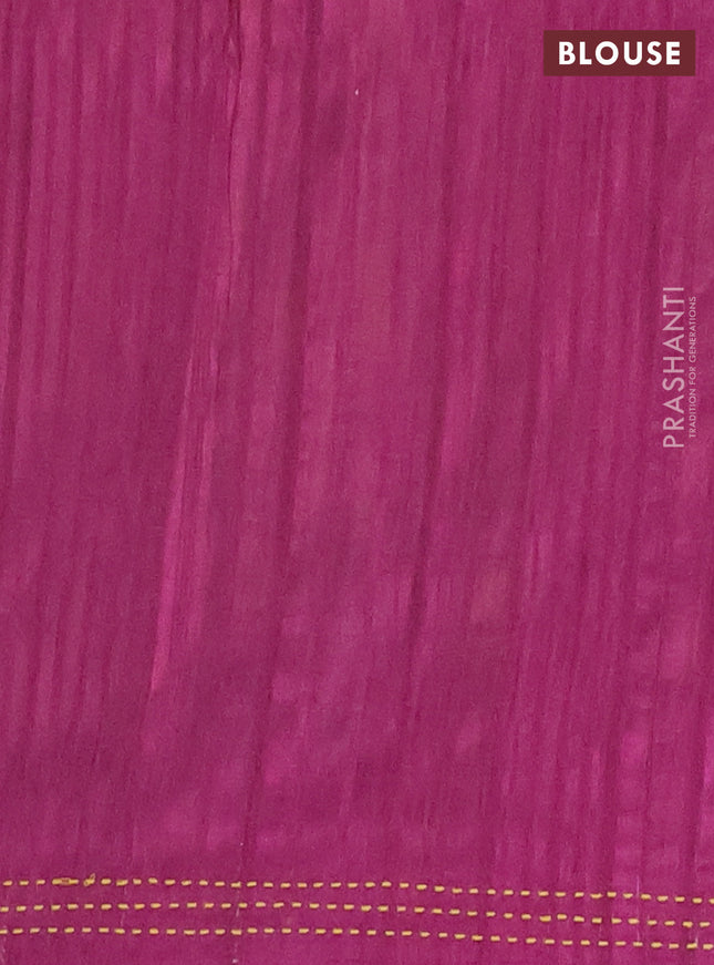 Matka tussar saree yellow and magenta pink with allover kalamkari prints and bandhani printed & embroidery work border