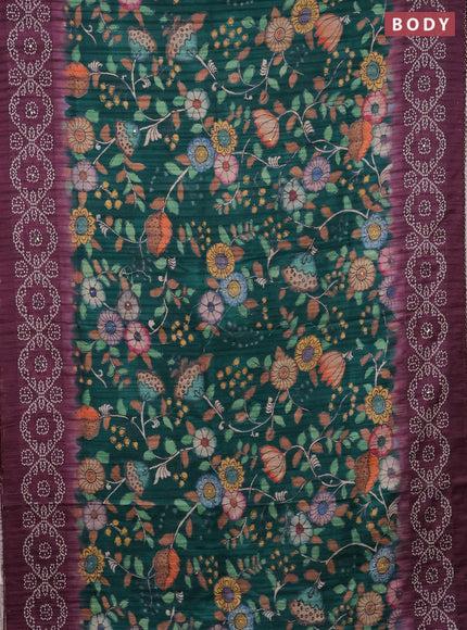 Matka tussar saree green and wine shade with allover kalamkari prints and bandhani printed & embroidery work border