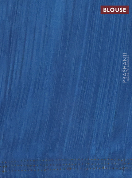 Matka tussar saree dark mehendi green and blue with allover kalamkari prints and bandhani printed & embroidery work border 1damage