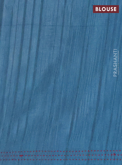 Matka tussar saree maroon and peacock blue with allover kalamkari prints and bandhani printed & embroidery work border