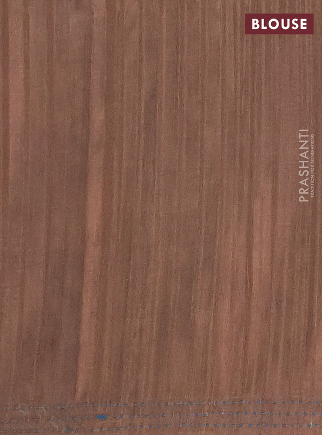 Matka tussar saree blue and brown with allover kalamkari prints and bandhani printed & embroidery work border