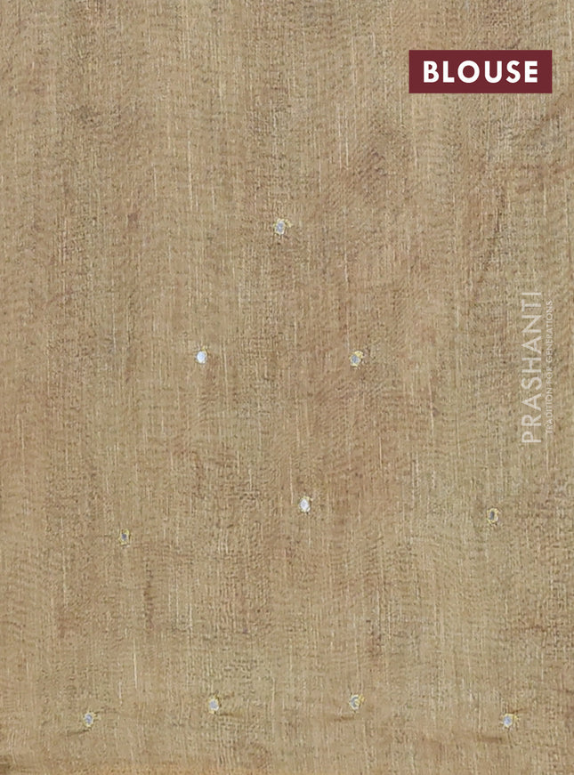 Semi linen saree green shade with allover madhubani prints & mirror work