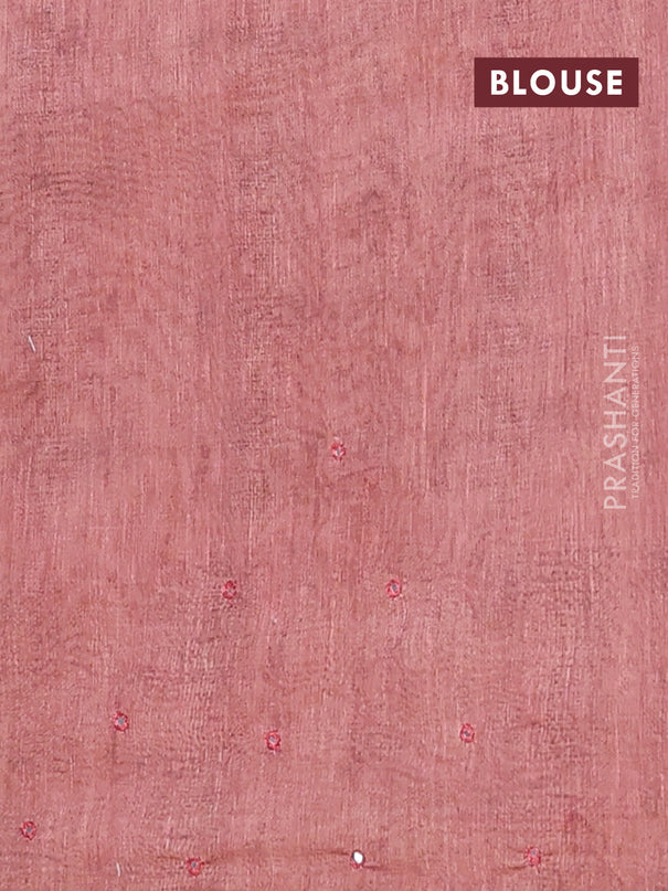 Semi linen saree peach shade with allover madhubani prints & mirror work