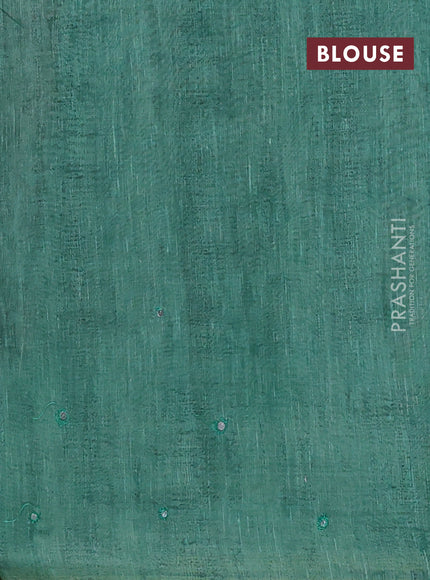 Semi linen saree teal green with allover madhubani prints & mirror work