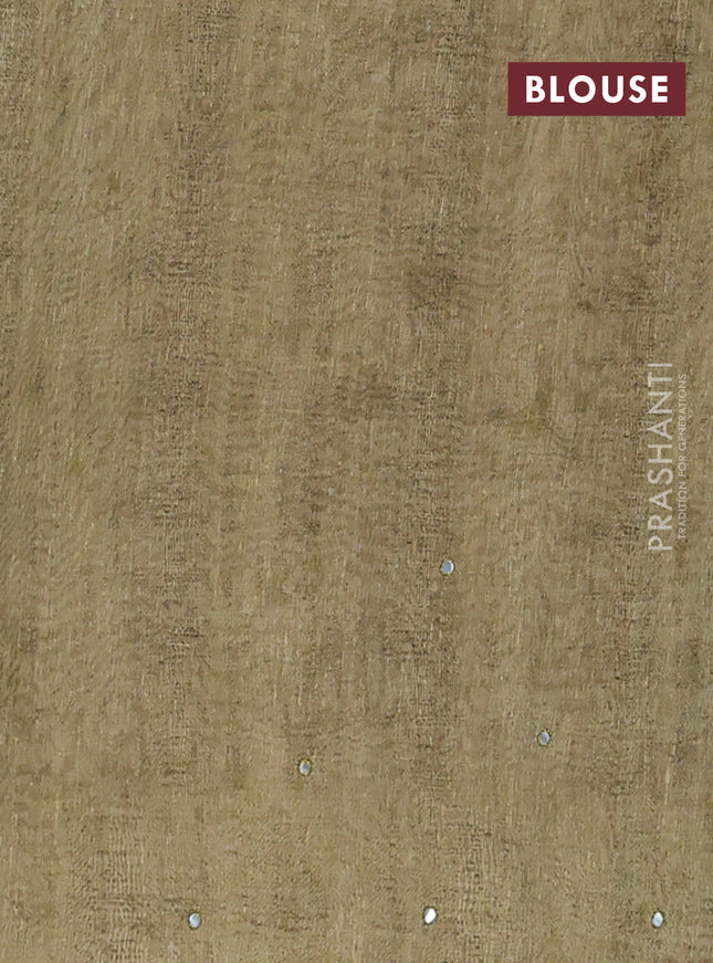 Semi linen saree pastel green with allover madhubani prints & mirror work