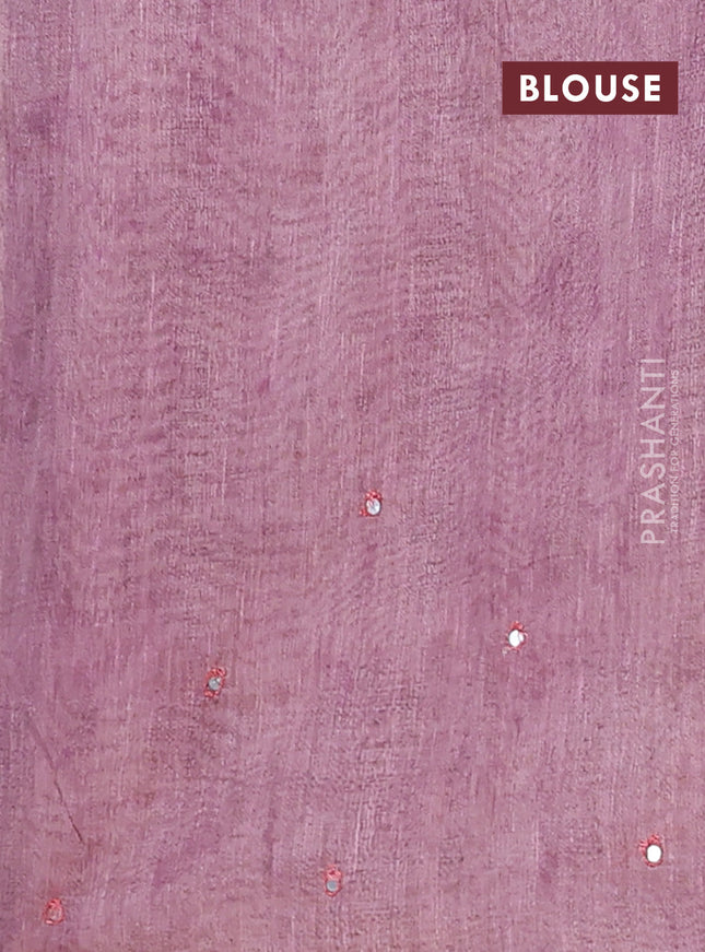 Semi linen saree mauve pink with allover madhubani prints & mirror work