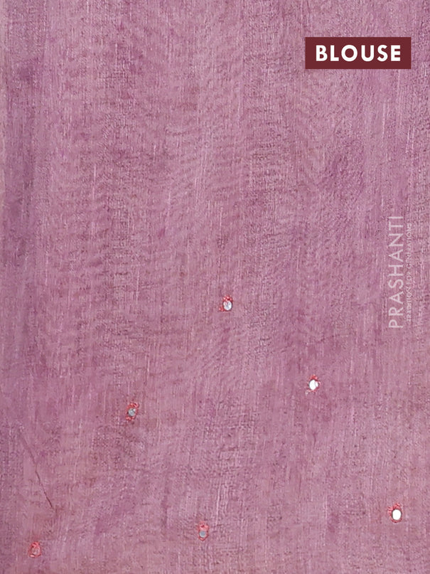 Semi linen saree mauve pink with allover madhubani prints & mirror work