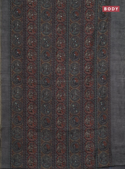 Semi linen saree grey with allover madhubani prints & mirror work