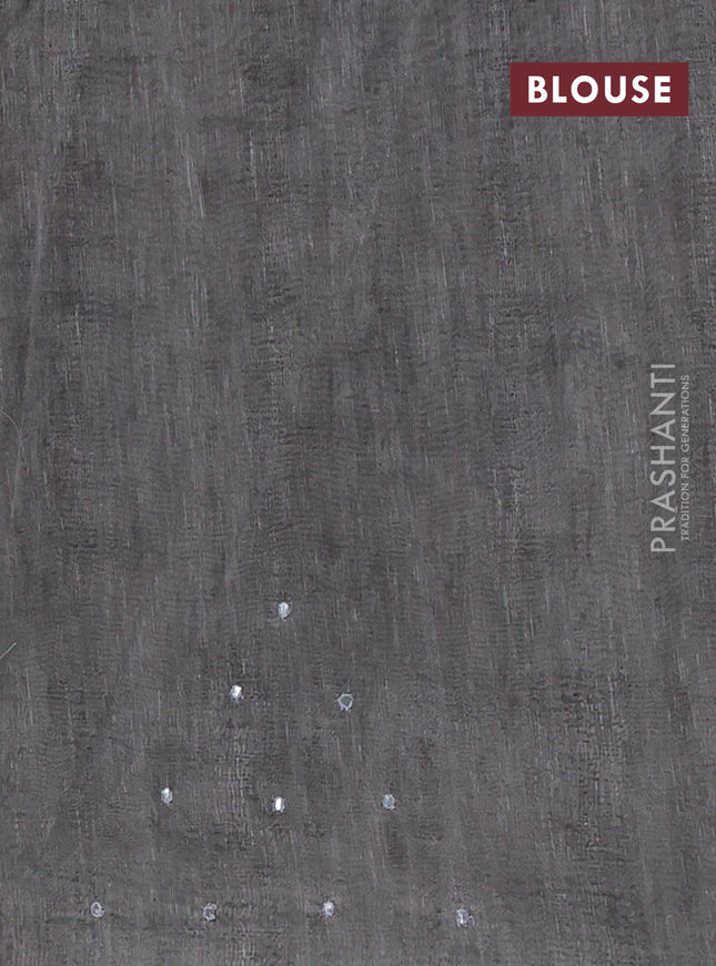 Semi linen saree grey with allover madhubani prints & mirror work