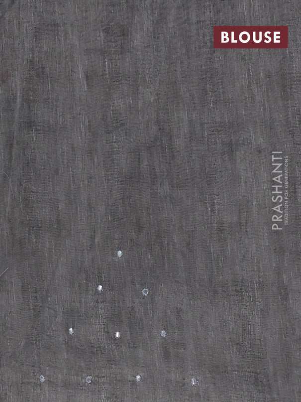 Semi linen saree grey with allover madhubani prints & mirror work