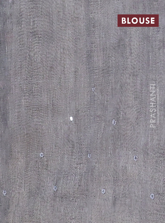 Semi linen saree grey with allover madhubani prints & mirror work