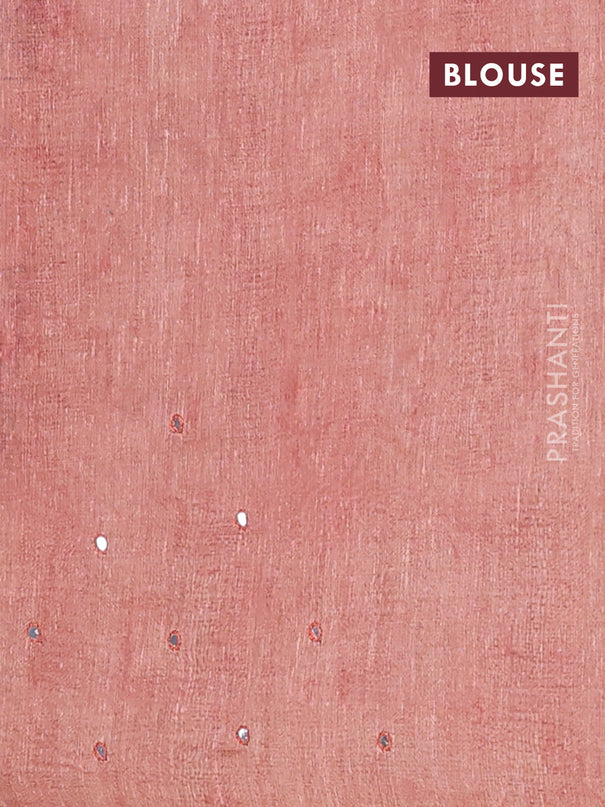 Semi linen saree peach shade with allover madhubani prints & mirror work