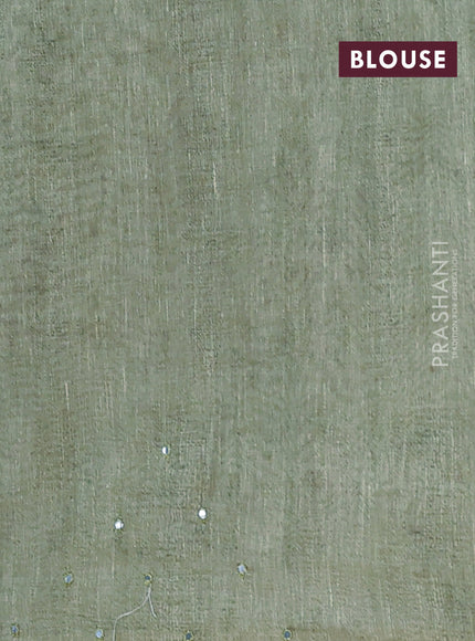 Semi linen saree pastel green with allover madhubani prints & mirror work