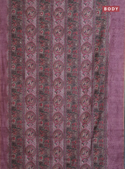 Semi linen saree mauve pink with allover madhubani prints & mirror work