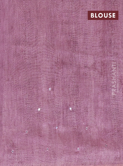 Semi linen saree mauve pink with allover madhubani prints & mirror work