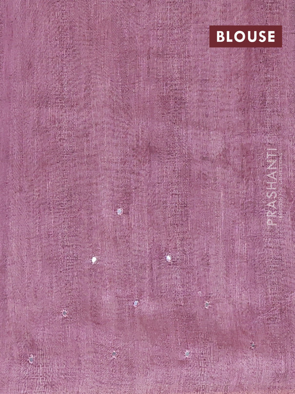 Semi linen saree mauve pink with allover madhubani prints & mirror work