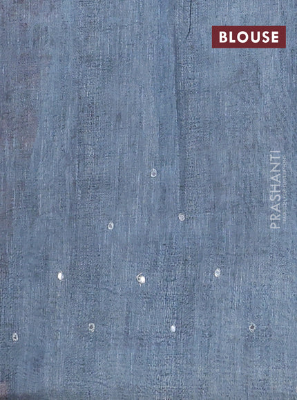 Semi linen saree bluish grey with allover madhubani prints & mirror work