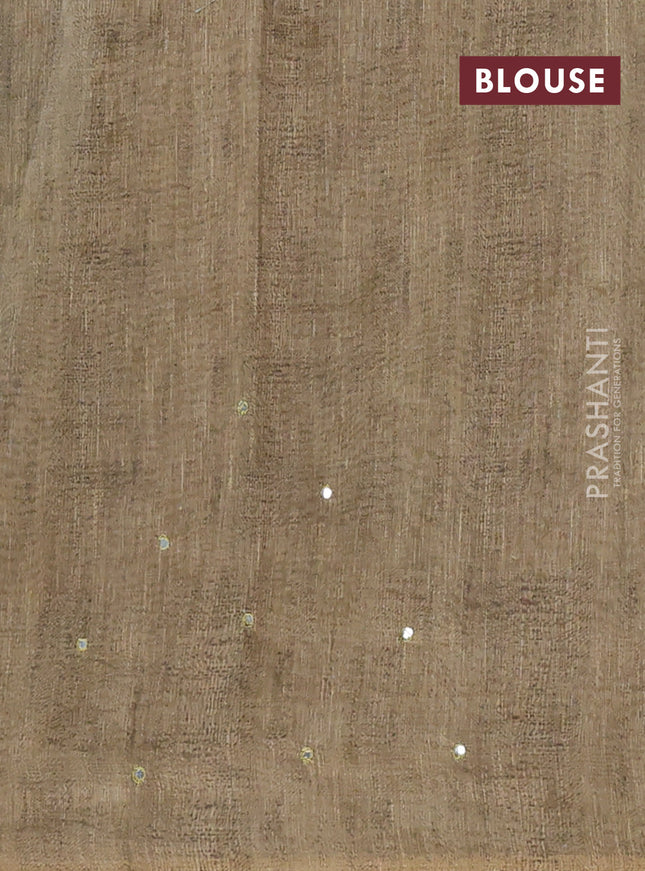 Semi linen saree elaichi green with allover madhubani prints & mirror work