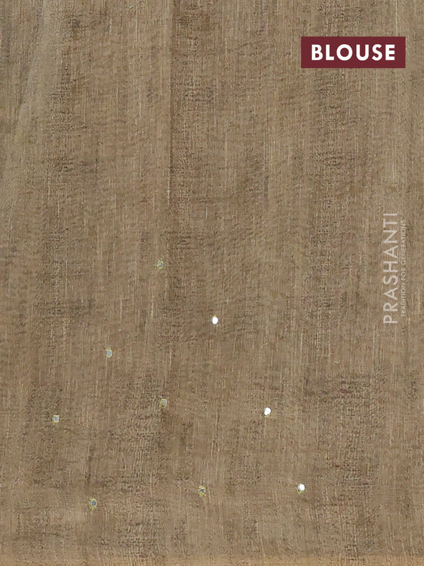 Semi linen saree elaichi green with allover madhubani prints & mirror work