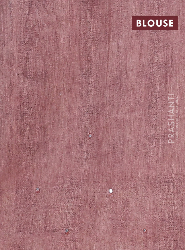 Semi linen saree brown with allover madhubani prints & mirror work