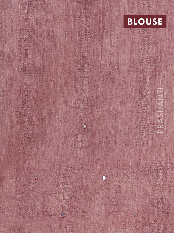 Semi linen saree brown with allover madhubani prints & mirror work