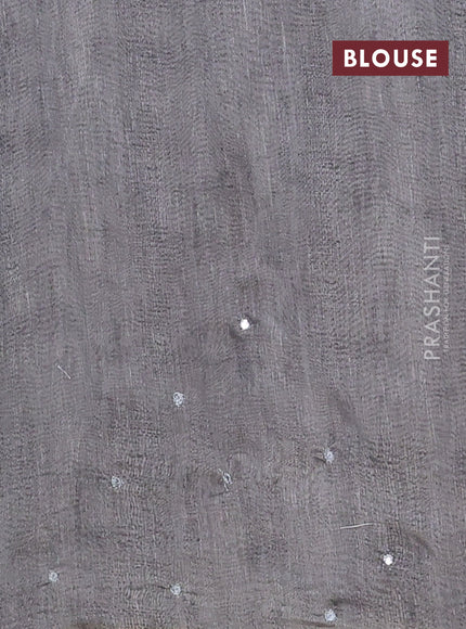 Semi linen saree grey with allover madhubani prints & mirror work