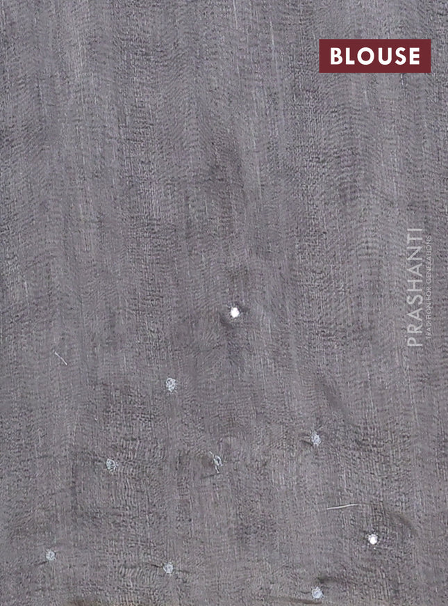 Semi linen saree grey with allover madhubani prints & mirror work