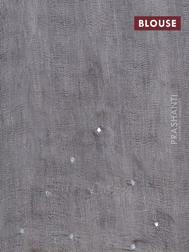 Semi linen saree grey with allover madhubani prints & mirror work