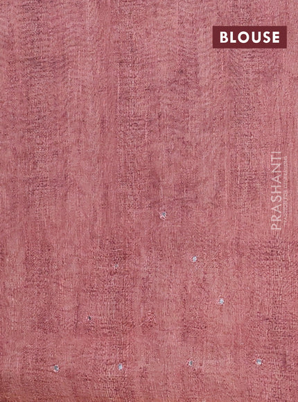 Semi linen saree brown with allover madhubani prints & mirror work