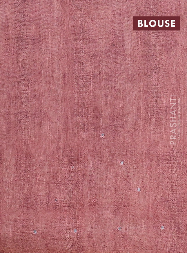 Semi linen saree brown with allover madhubani prints & mirror work