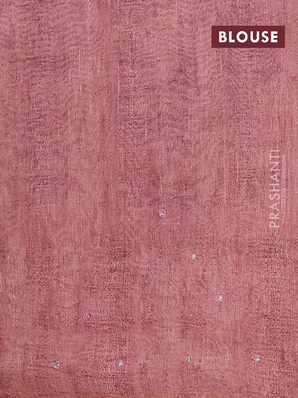 Semi linen saree brown with allover madhubani prints & mirror work