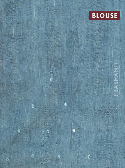 Semi linen saree teal blue with allover madhubani prints & mirror work