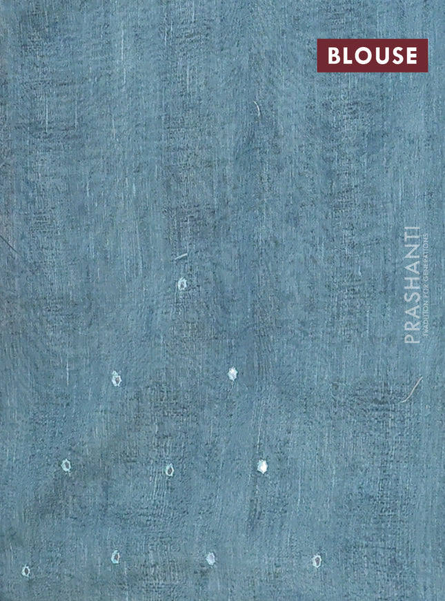 Semi linen saree teal blue with allover madhubani prints & mirror work