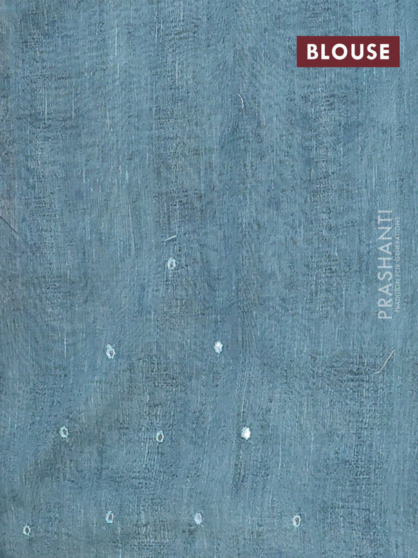 Semi linen saree teal blue with allover madhubani prints & mirror work