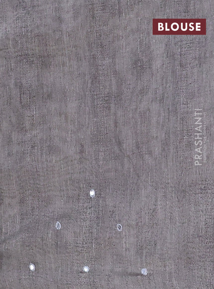 Semi linen saree grey with allover madhubani prints & mirror work