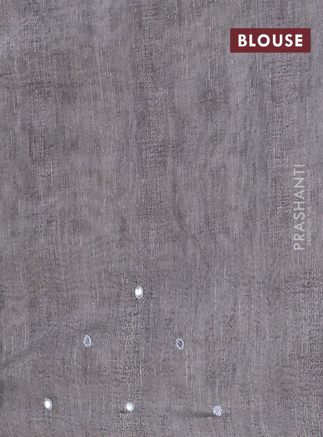 Semi linen saree grey with allover madhubani prints & mirror work