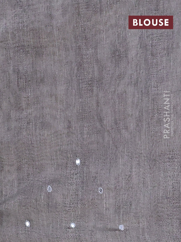 Semi linen saree grey with allover madhubani prints & mirror work