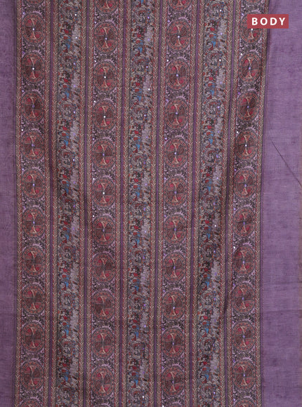 Semi linen saree lavender with allover madhubani prints & mirror work