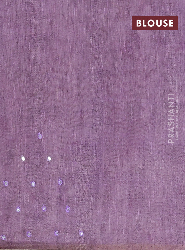 Semi linen saree lavender with allover madhubani prints & mirror work