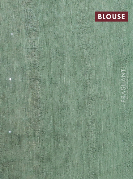 Semi linen saree green with allover madhubani prints & mirror work