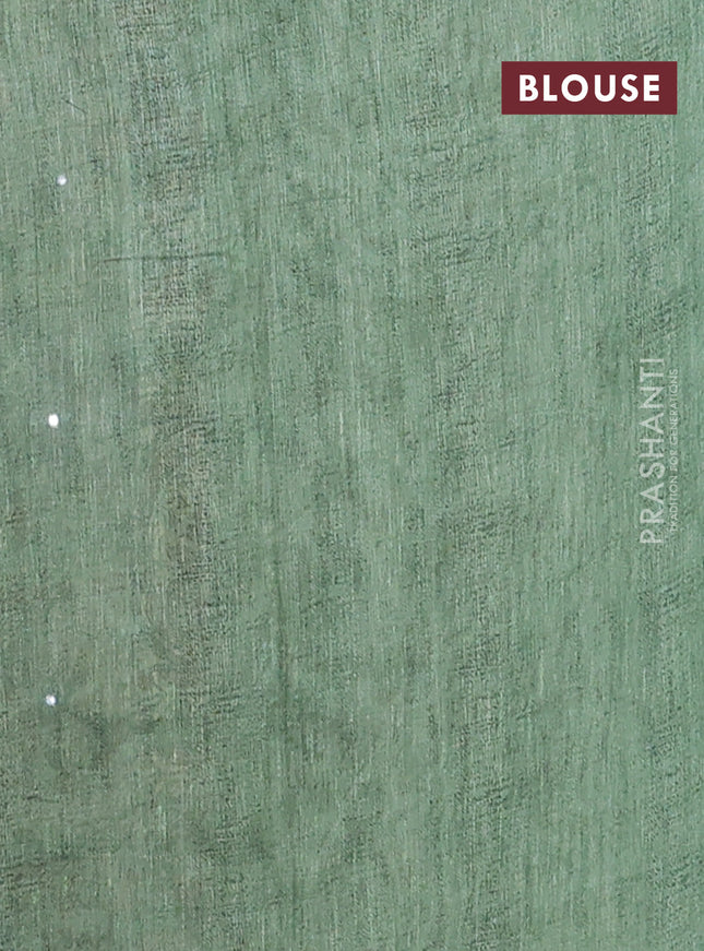 Semi linen saree green with allover madhubani prints & mirror work