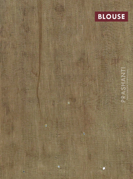 Semi linen saree sandal and green shade with allover madhubani prints & mirror work