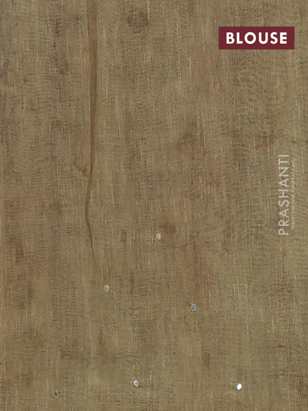 Semi linen saree sandal and green shade with allover madhubani prints & mirror work